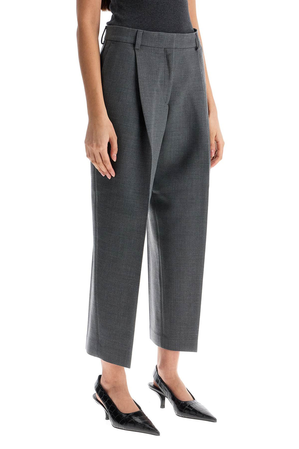 Toteme Gray Melange Recycled Fabric Pleated Trousers