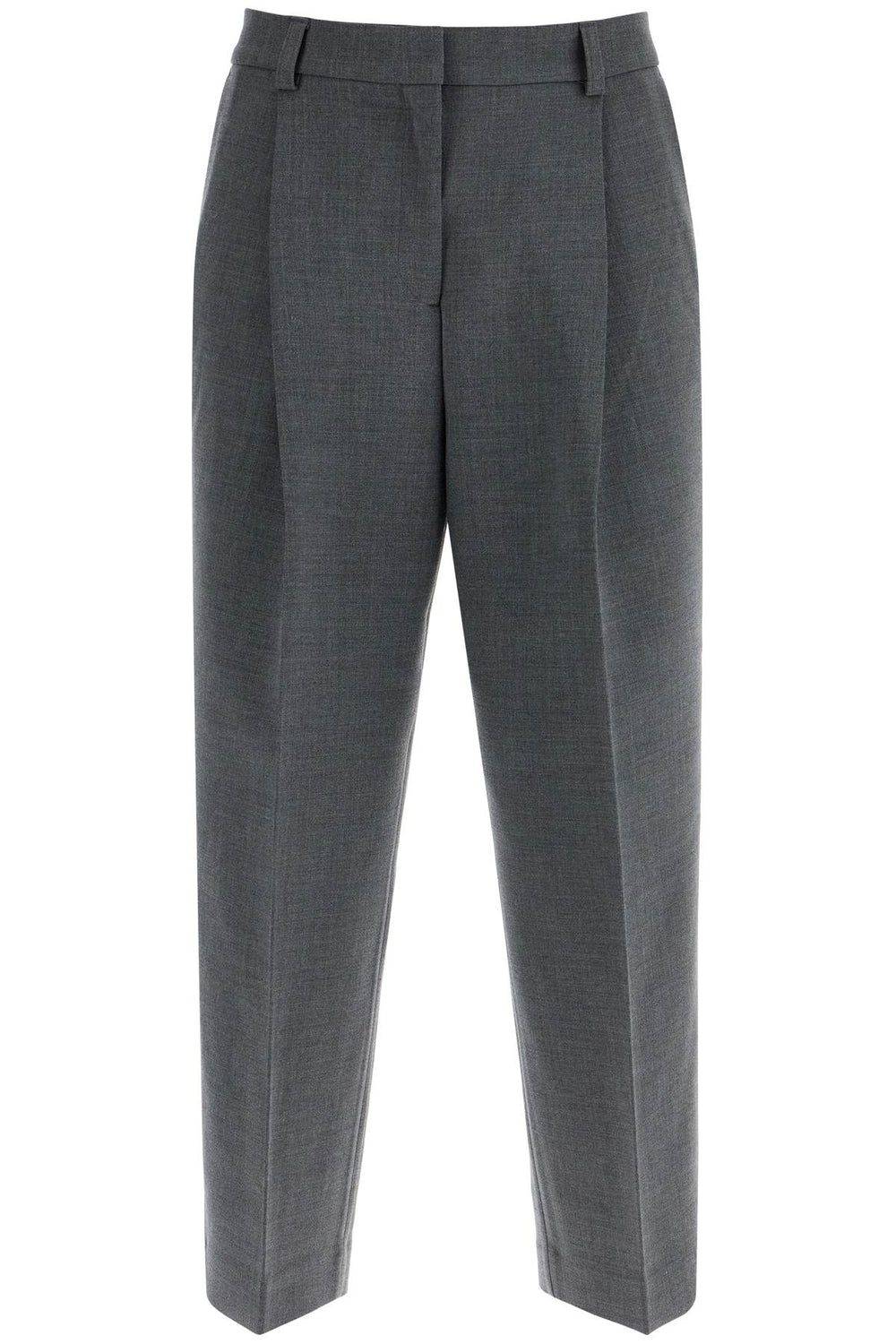 Toteme Gray Melange Recycled Fabric Pleated Trousers