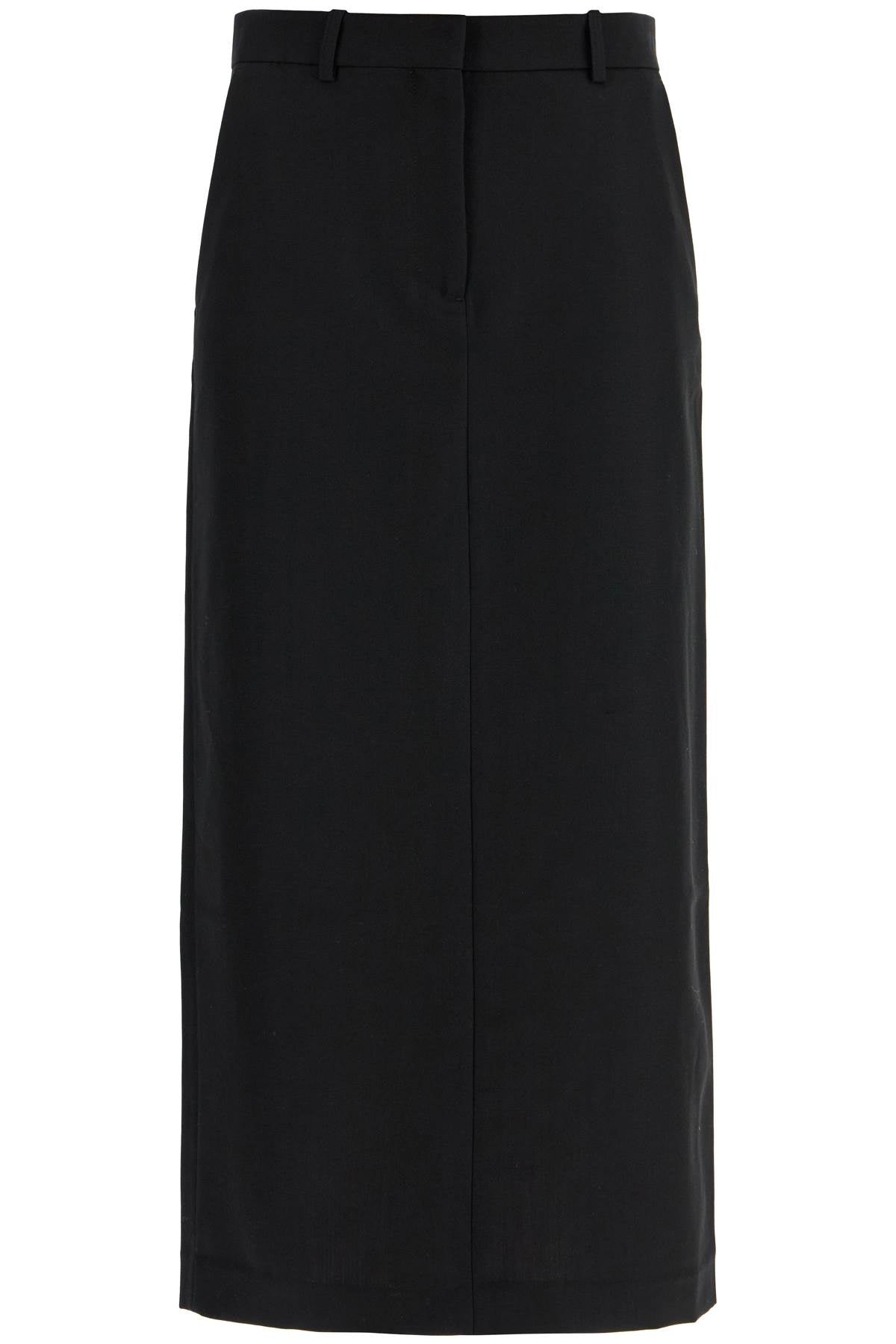 Toteme Black Midi Straight Low-waisted Skirt In Recycled Polyester And Wool