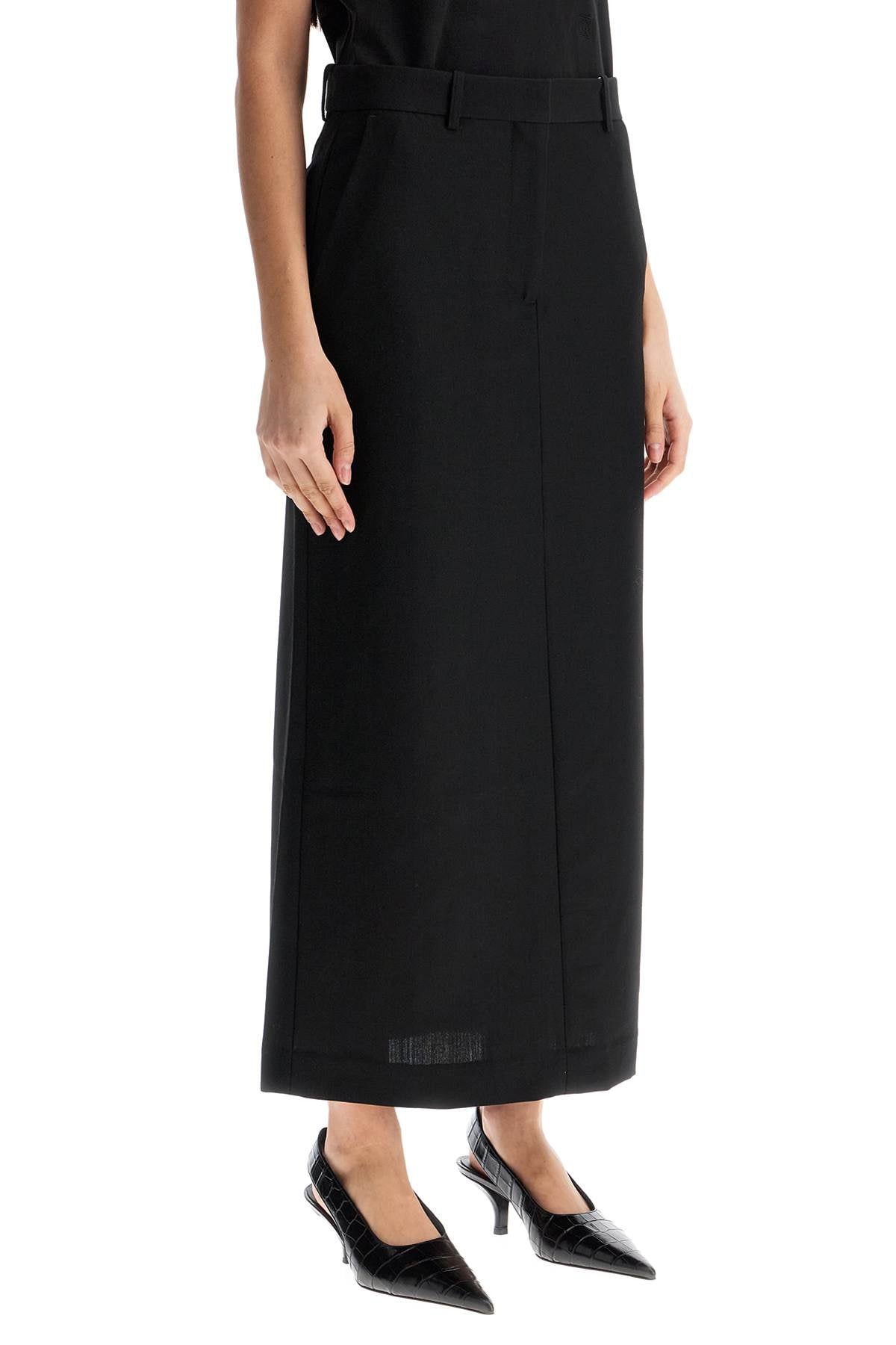 Toteme Black Midi Straight Low-waisted Skirt In Recycled Polyester And Wool