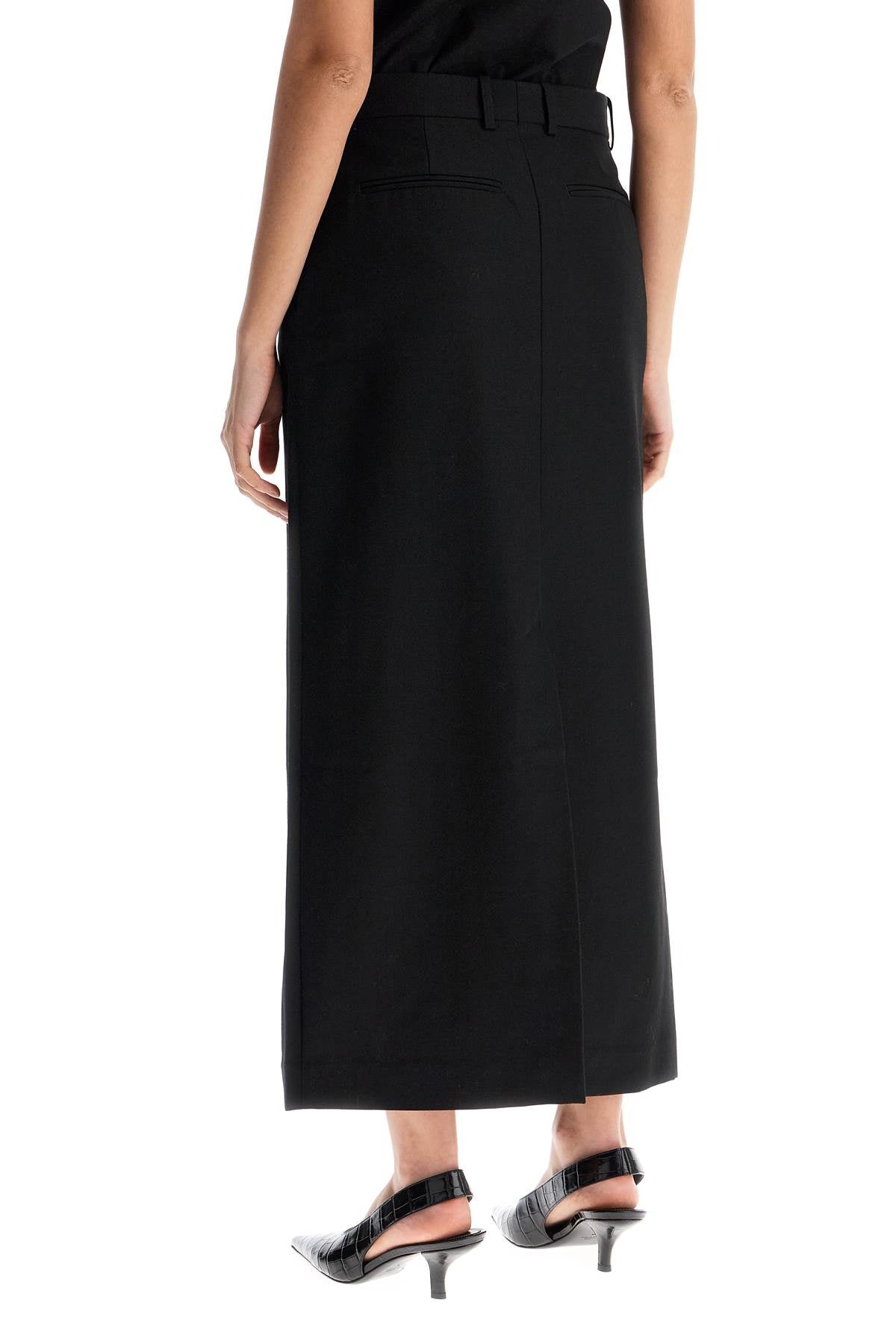 Toteme Black Midi Straight Low-waisted Skirt In Recycled Polyester And Wool