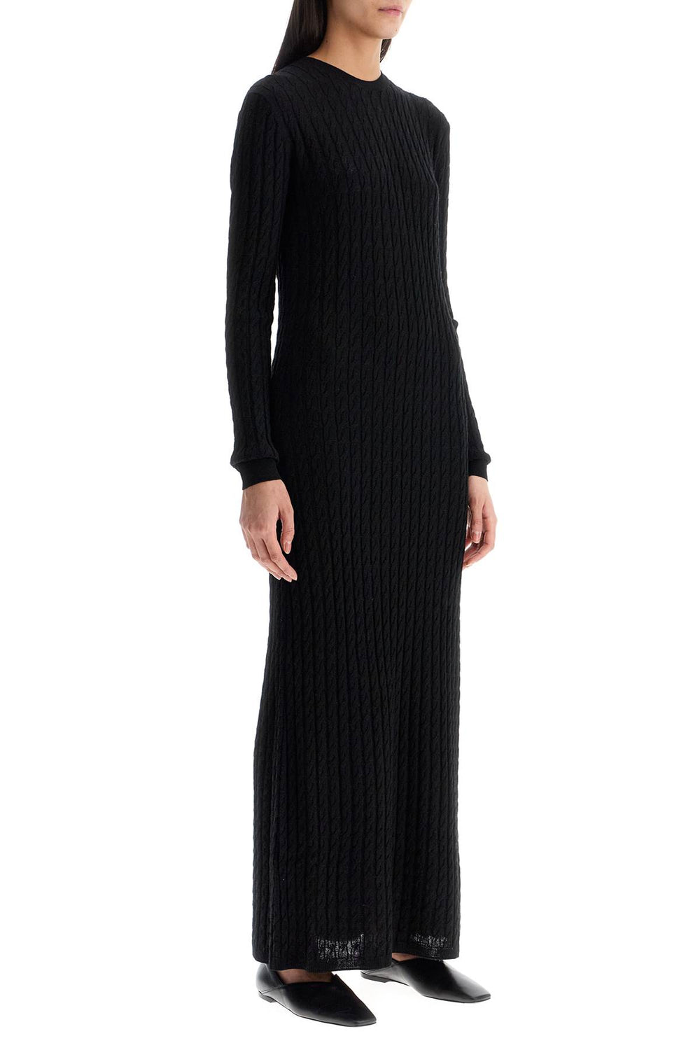 Toteme Elegant Black Maxi Cable Knit Dress