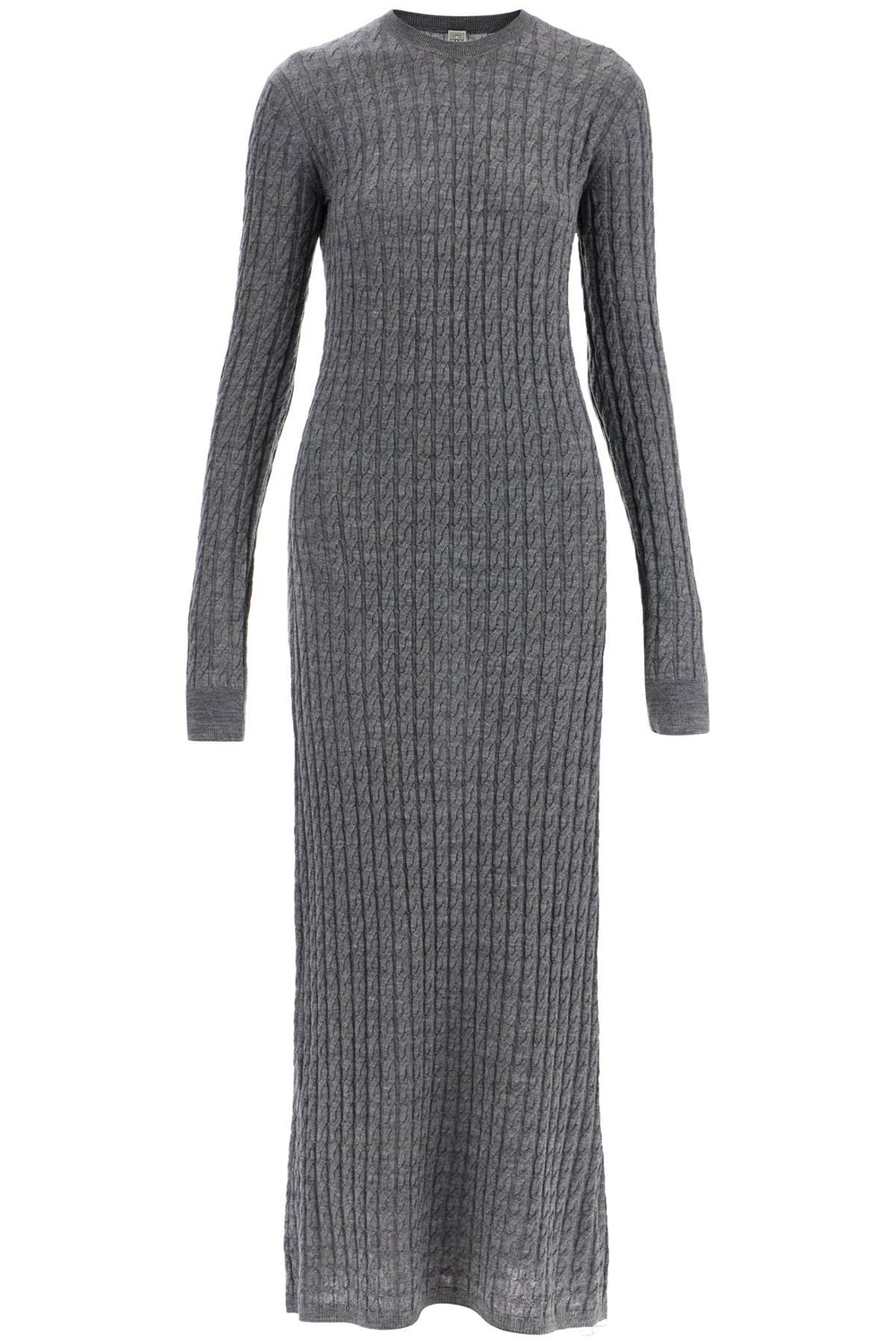 Toteme Long Dress In RWS Wool Gray Mélange With Cable Knit