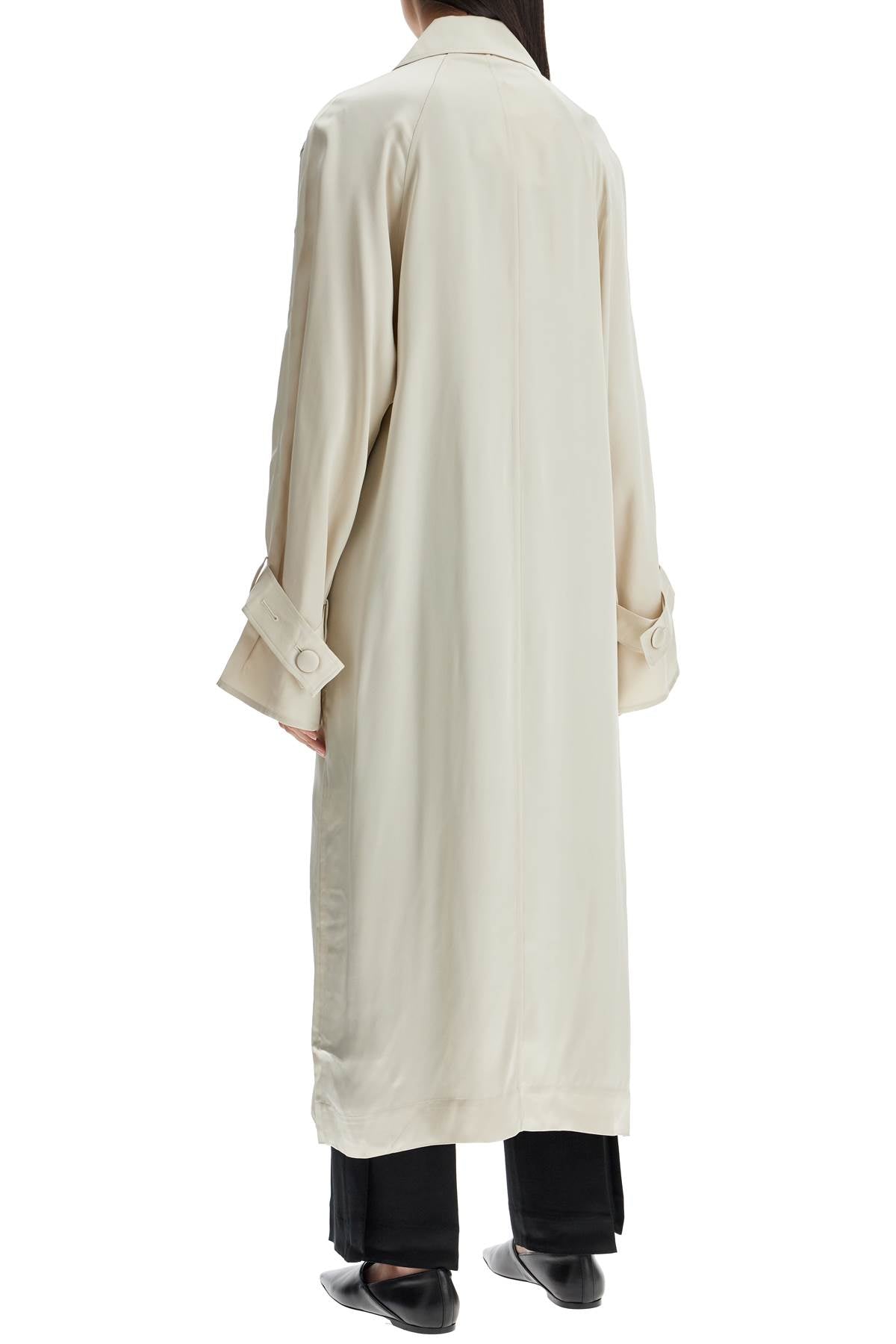 Toteme Long White Satin Trench Coat In Viscose