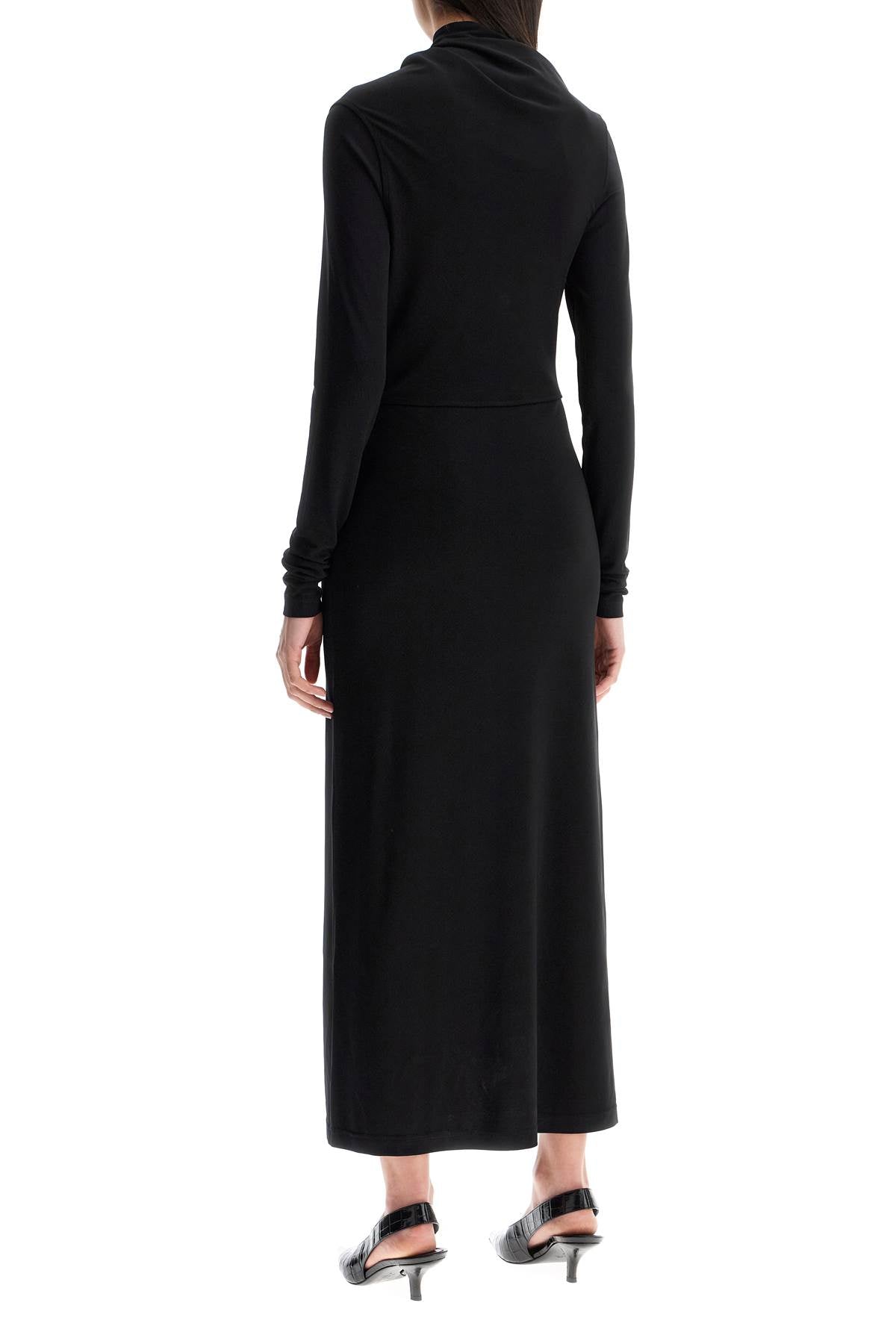 Toteme Long Draped Dress With Wide Neckline In Black