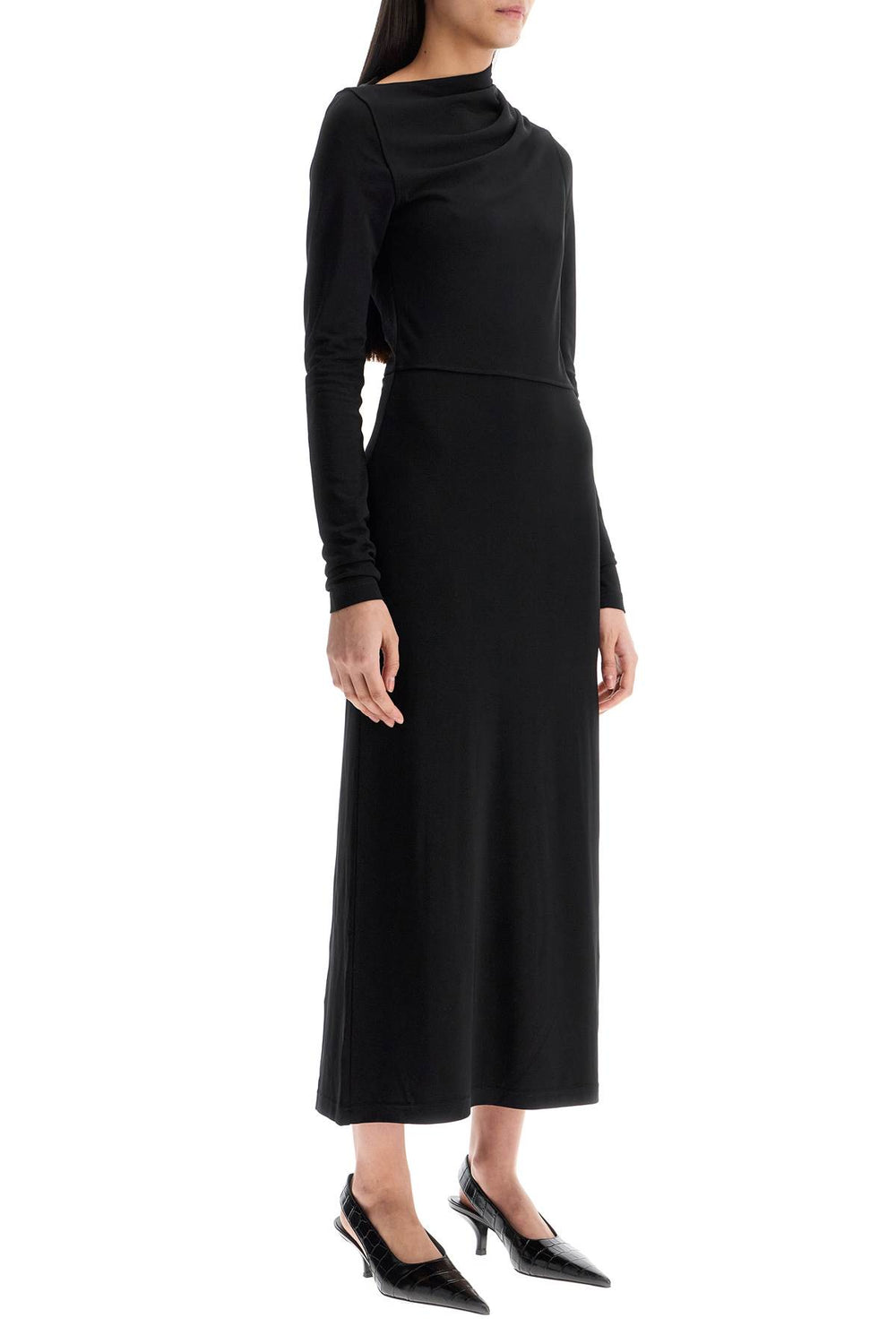 Toteme Long Draped Dress With Wide Neckline In Black