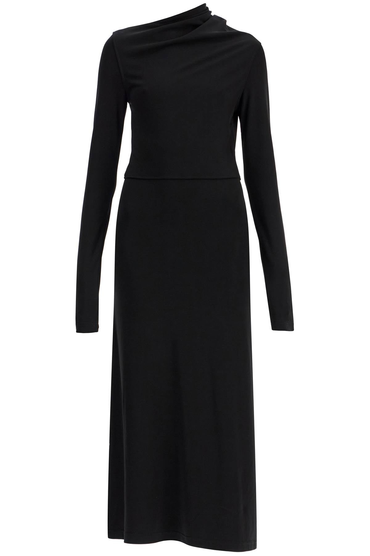 Toteme Long Draped Dress With Wide Neckline In Black