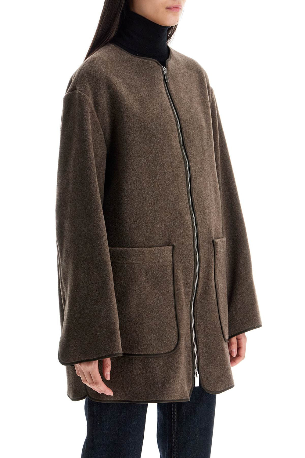 Toteme Oak Melange Wool Felt Jacket With Zip Loose Fit