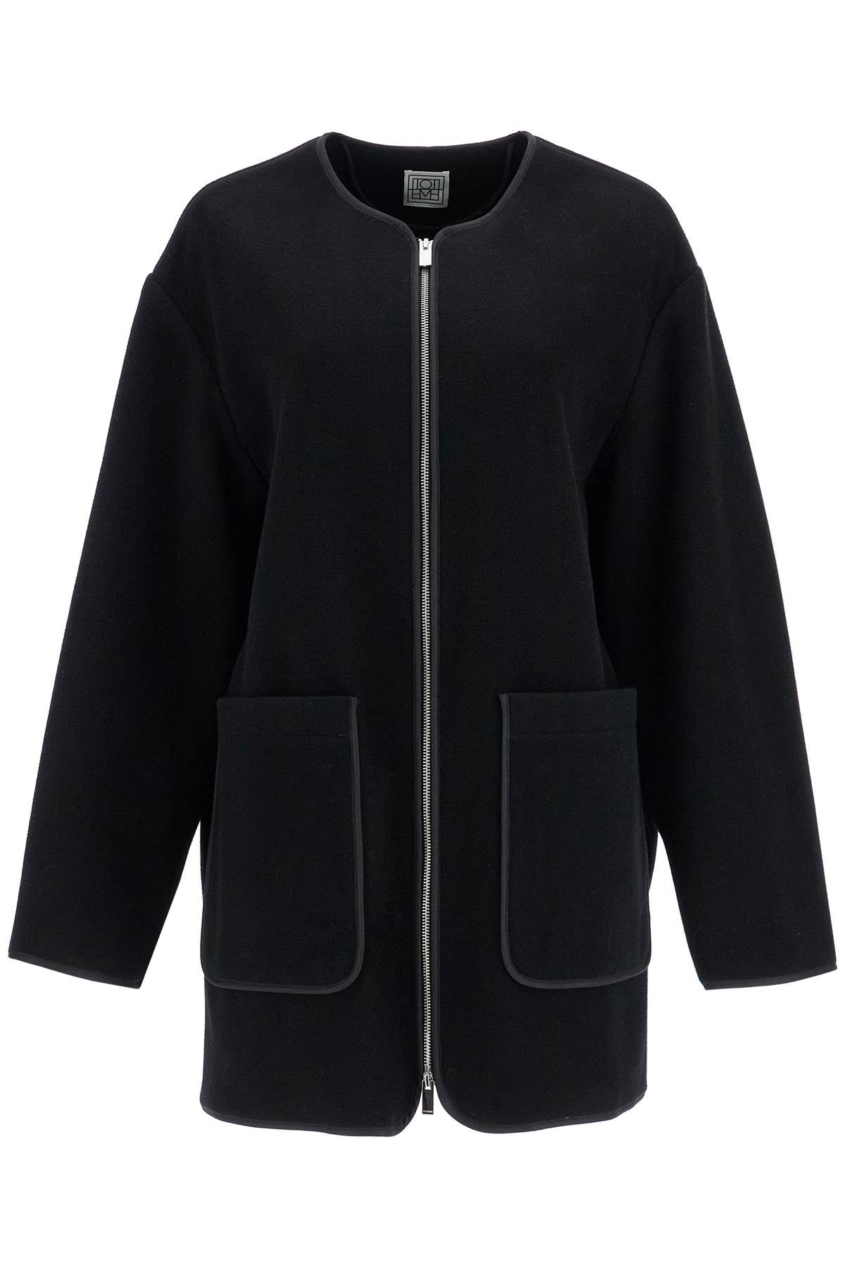 Toteme Black Wool Felt High Collar Jacket With Zip