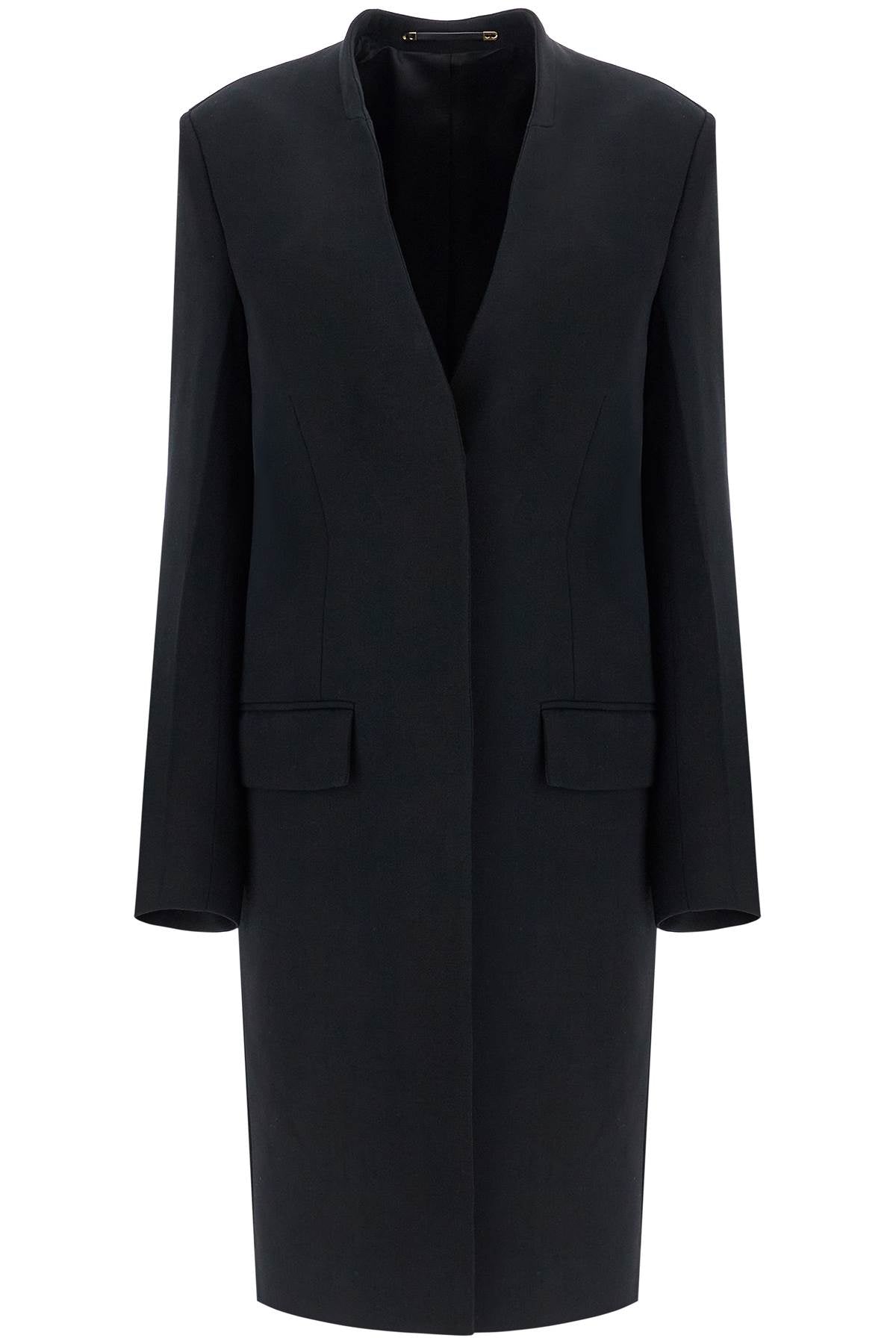 Toteme Black High Collar Wide Coat In Viscose And Wool