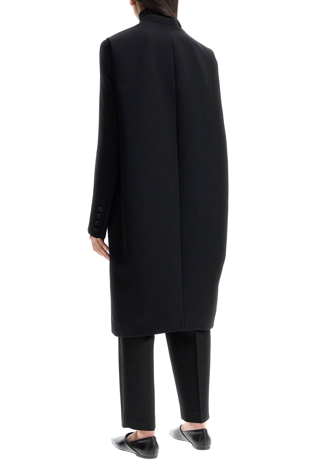 Toteme Black High Collar Wide Coat In Viscose And Wool