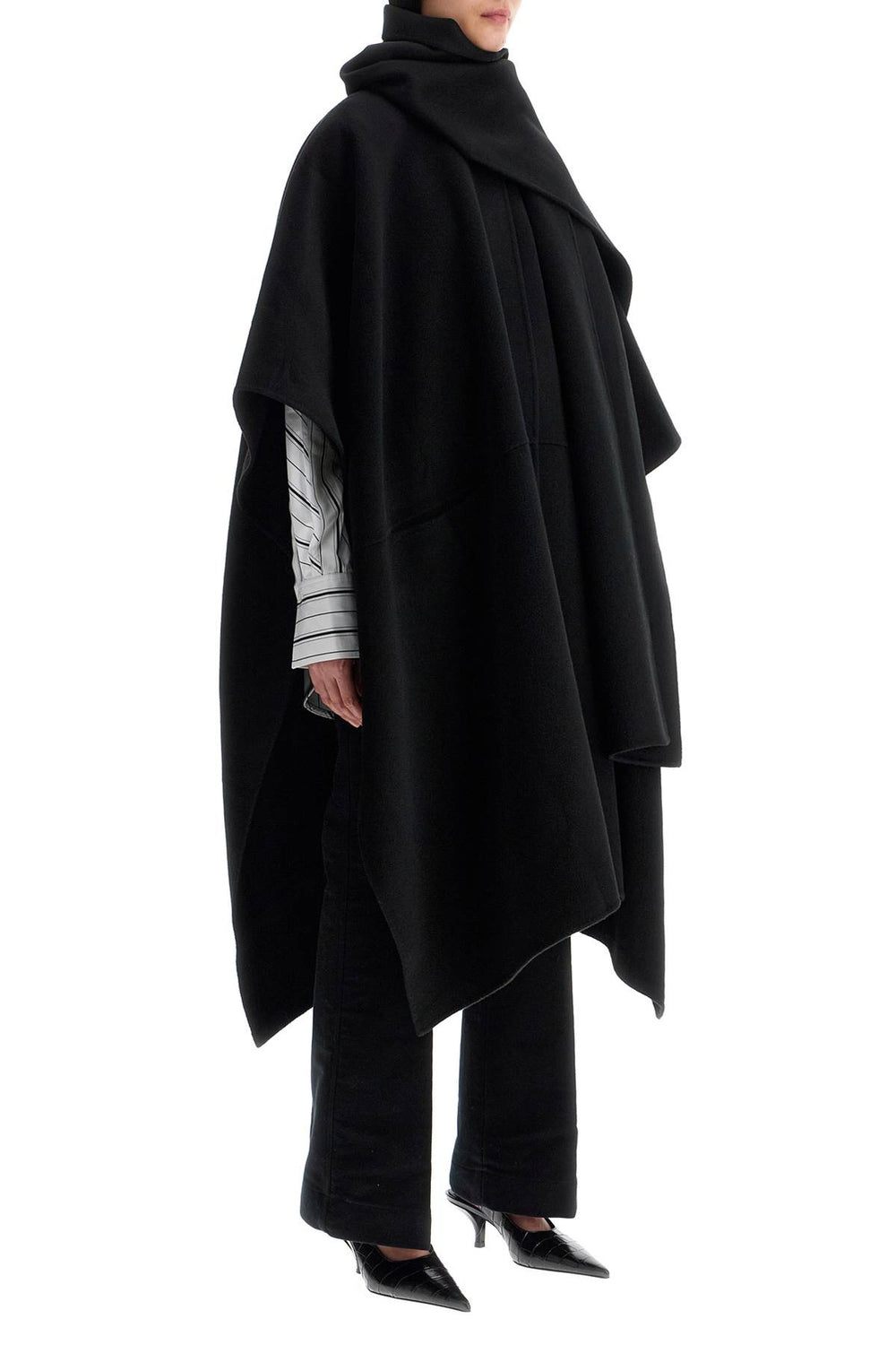 Toteme Asymmetrical Double Coat In Rws Wool Black High Collar