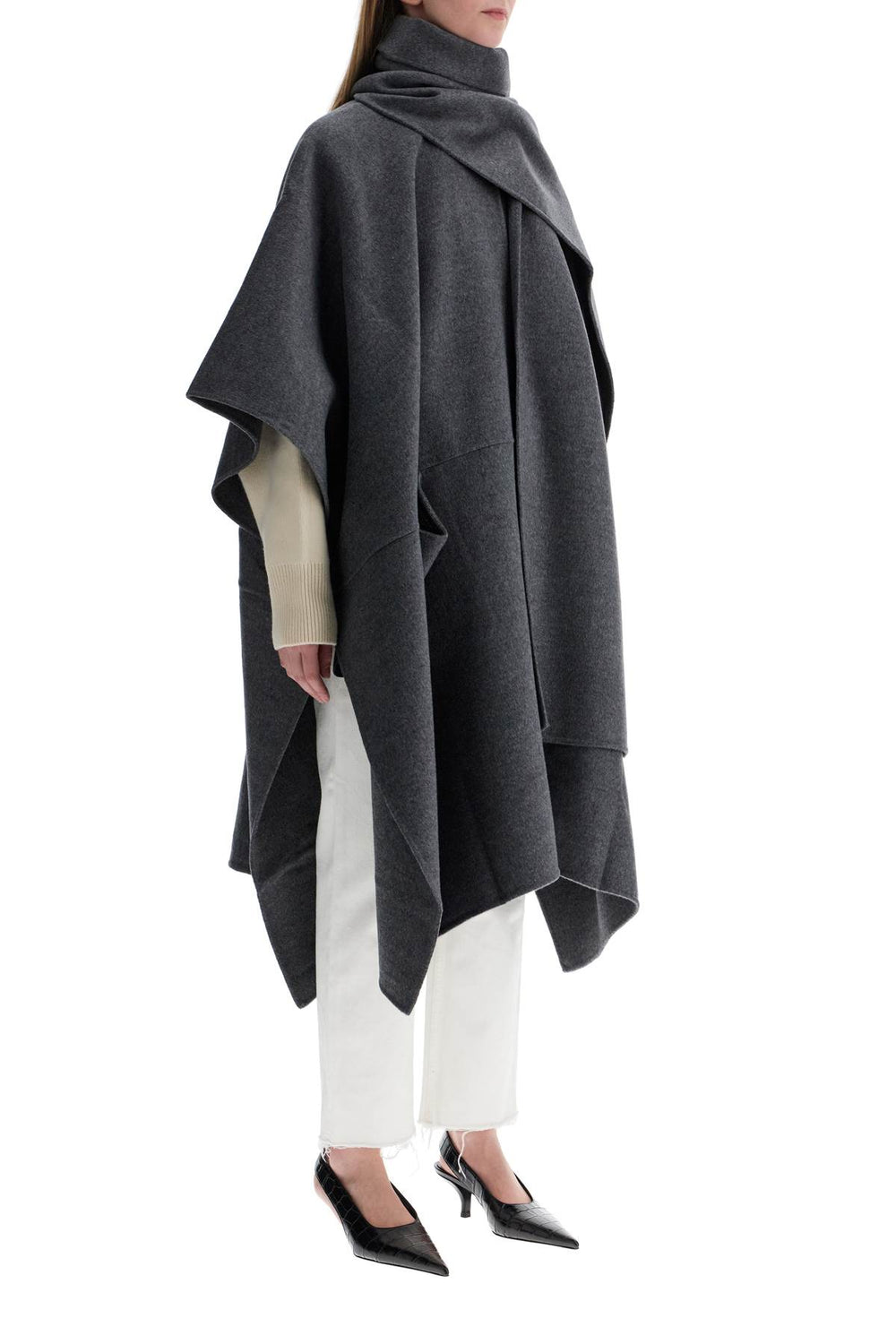 Toteme Gray Mélange Wool Coat With Doublé Scarf Sleeveless