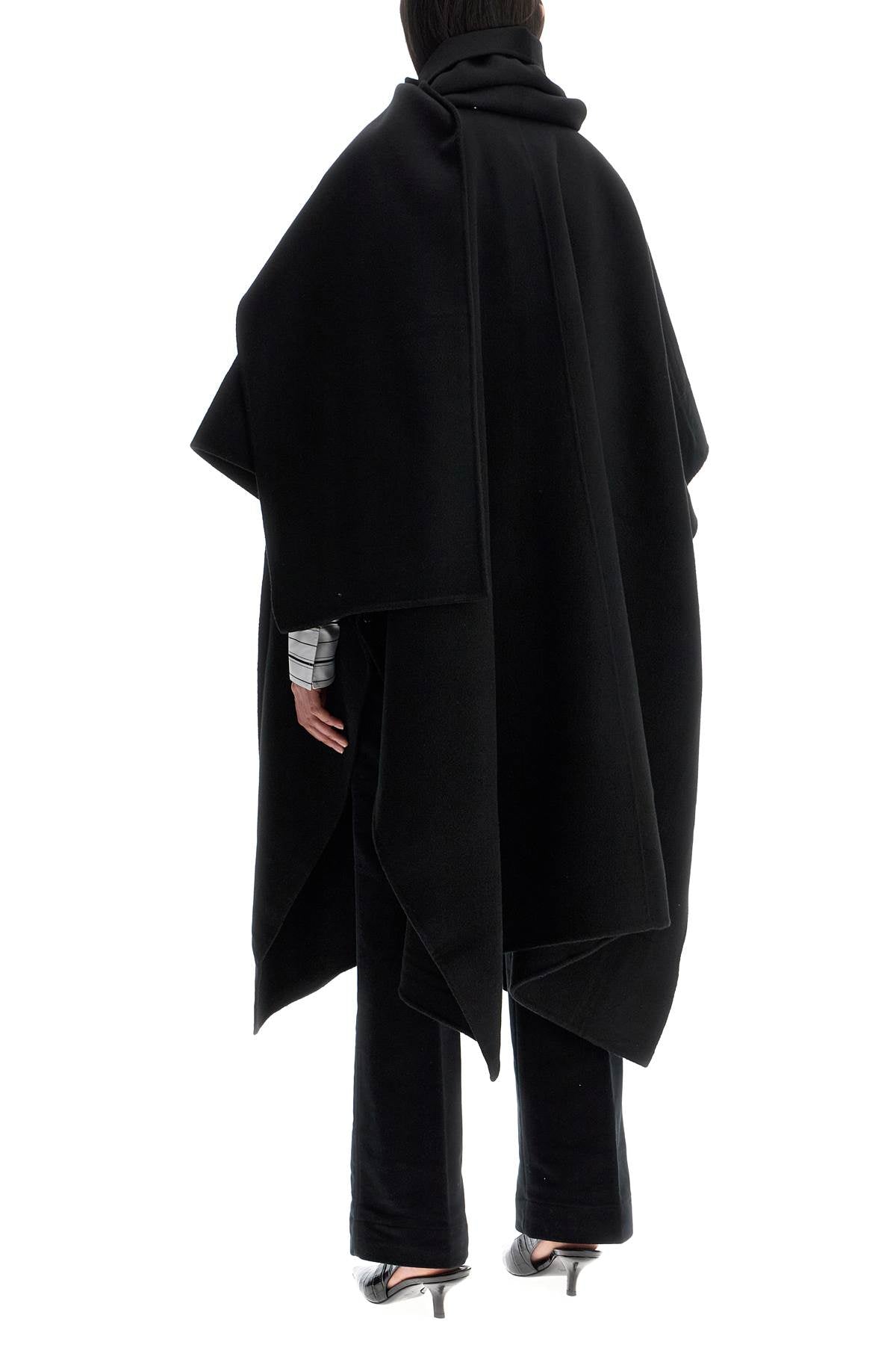 Toteme Asymmetrical Double Coat In Rws Wool Black High Collar