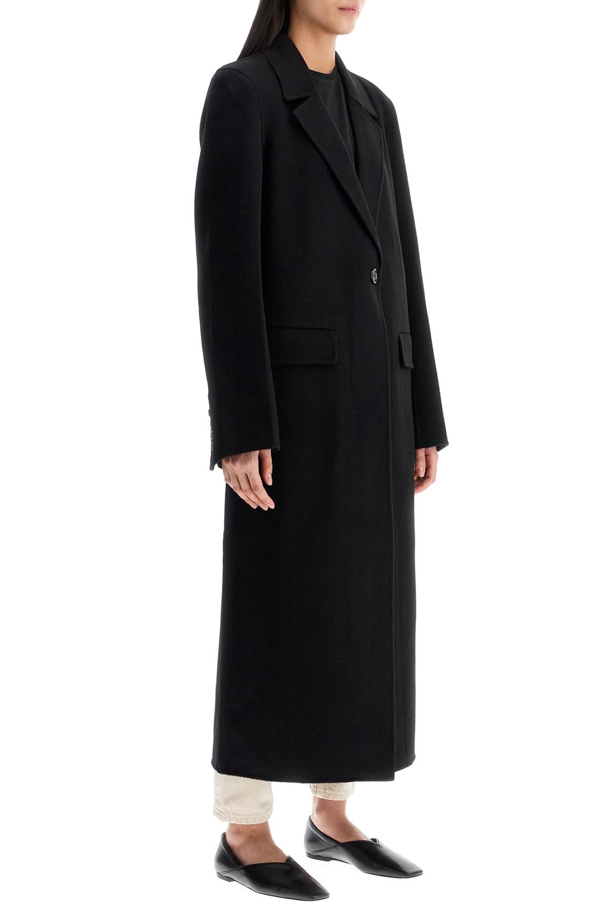 Toteme Classic Doublé Long Black Wool Coat