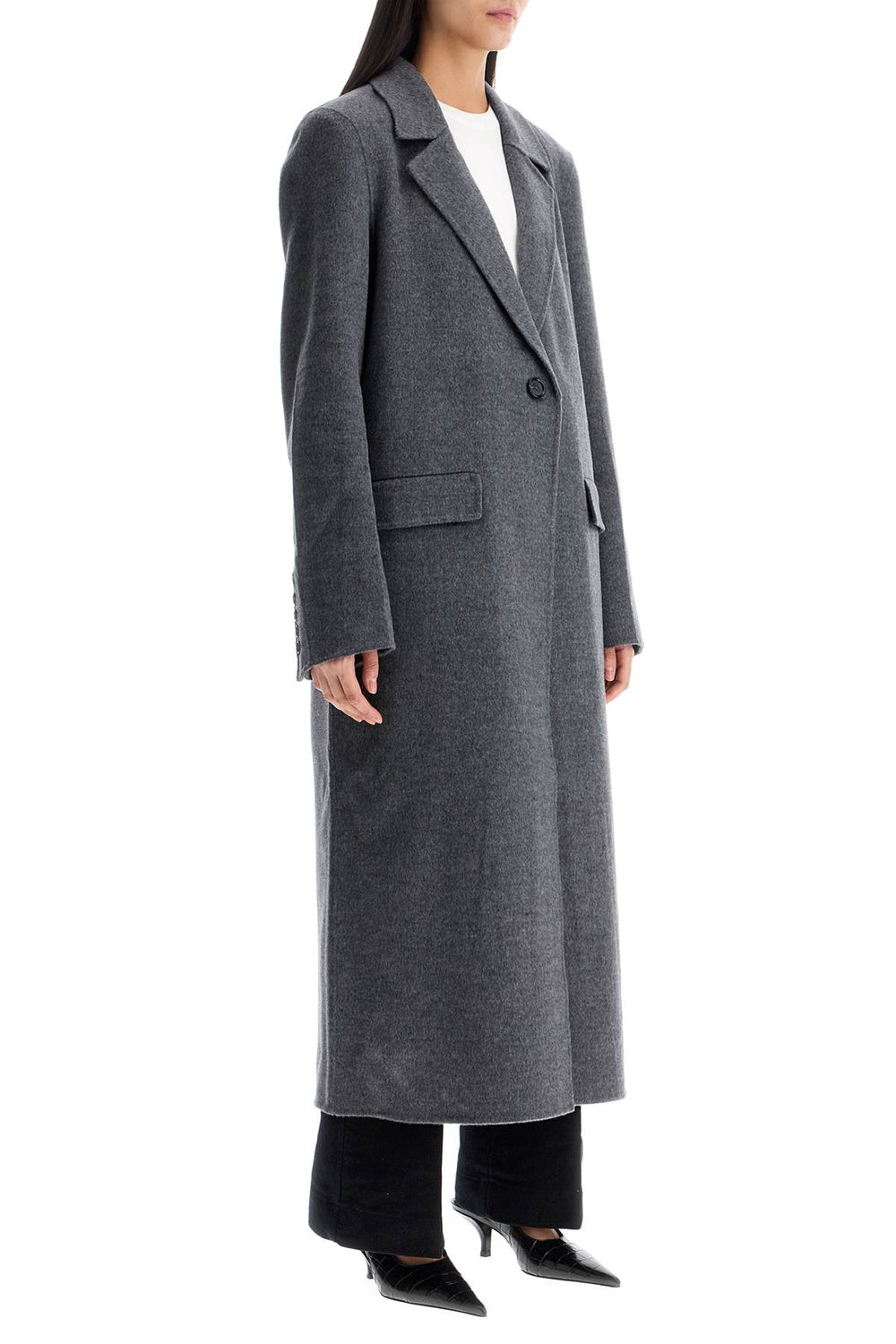 Toteme Long Oversized Coat In Melange Grey Wool