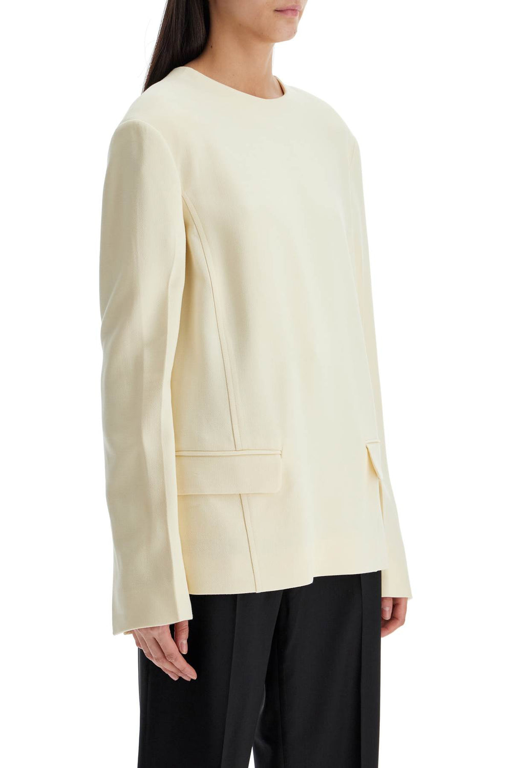 Toteme Beige Long Sleeve Top With Applied Pockets In Viscose And Wool