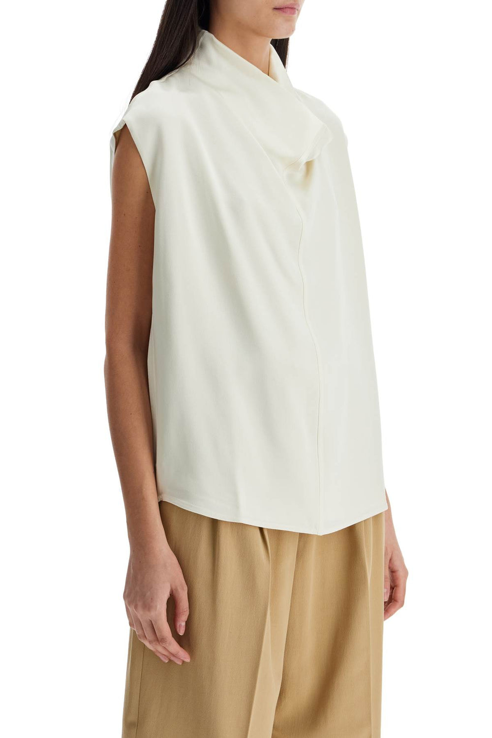 Toteme Sleeveless Top with Funnel Neck Macadamia Viscose and Acetate Elegant