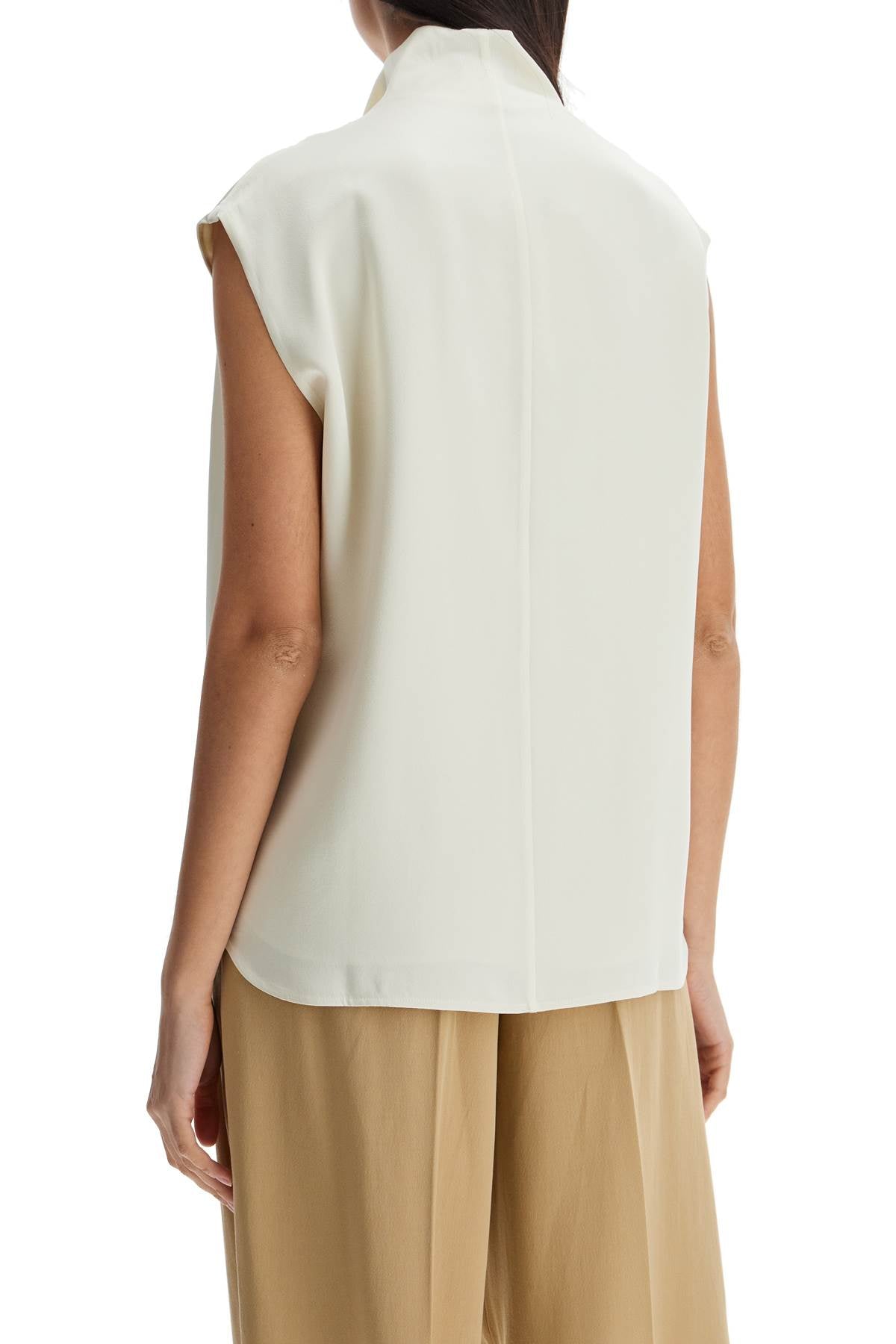 Toteme Sleeveless Top with Funnel Neck Macadamia Viscose and Acetate Elegant