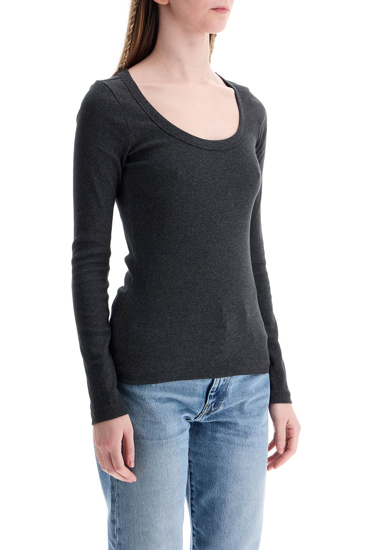 Toteme Organic Cotton Charcoal Melange Ribbed Top