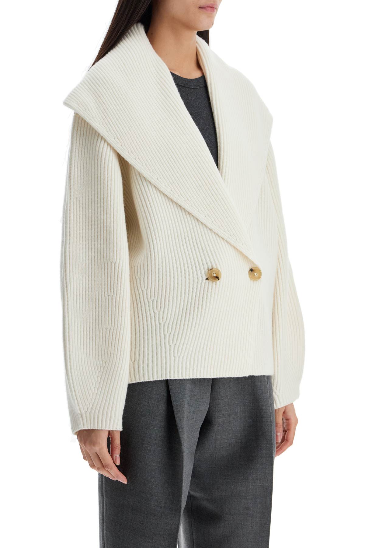 Toteme Cardigan In Milk Wool With Shawl Collar