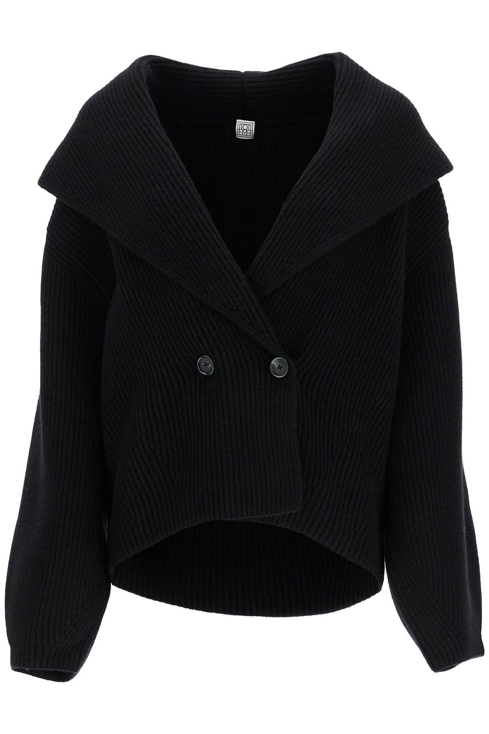 Toteme Black Wool Ribbed Cardigan With Shawl Collar