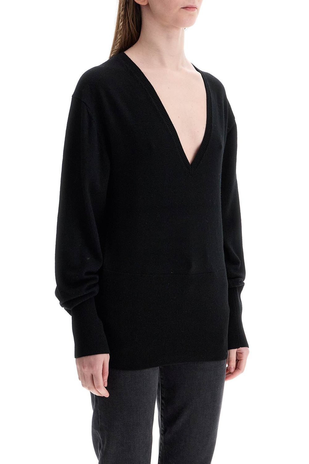 Toteme RWS Wool Black Sweater With Deep V-Neck