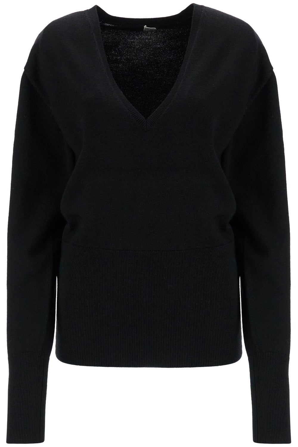 Toteme RWS Wool Black Sweater With Deep V-Neck