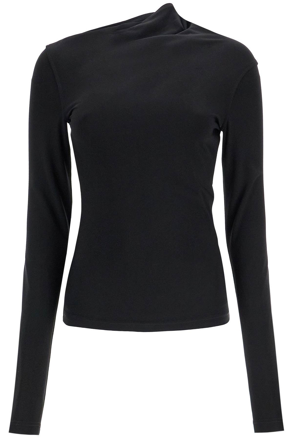 Toteme Black Draped Jersey Top With Long Sleeves And Wide Neck Slim Fit