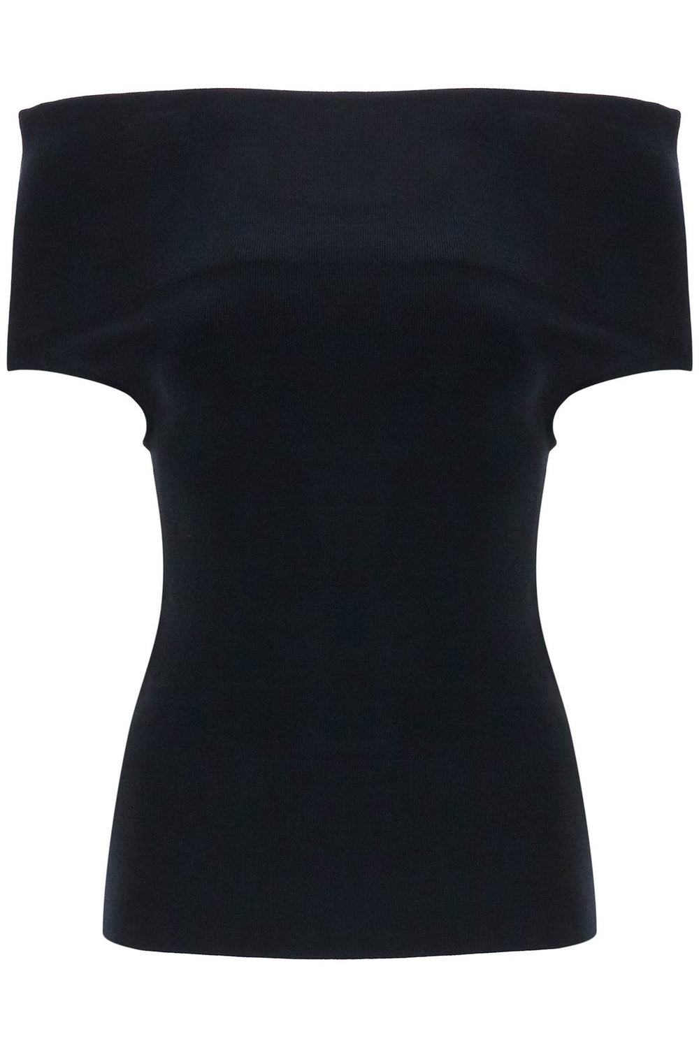 Toteme Off-Shoulder Double-Knit Top In Black Viscose