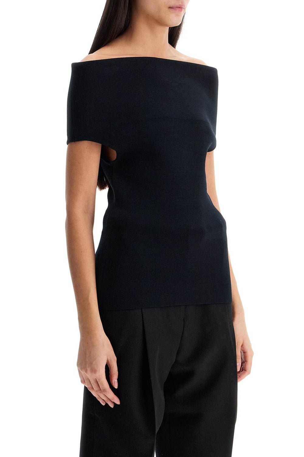 Toteme Off-Shoulder Double-Knit Top In Black Viscose