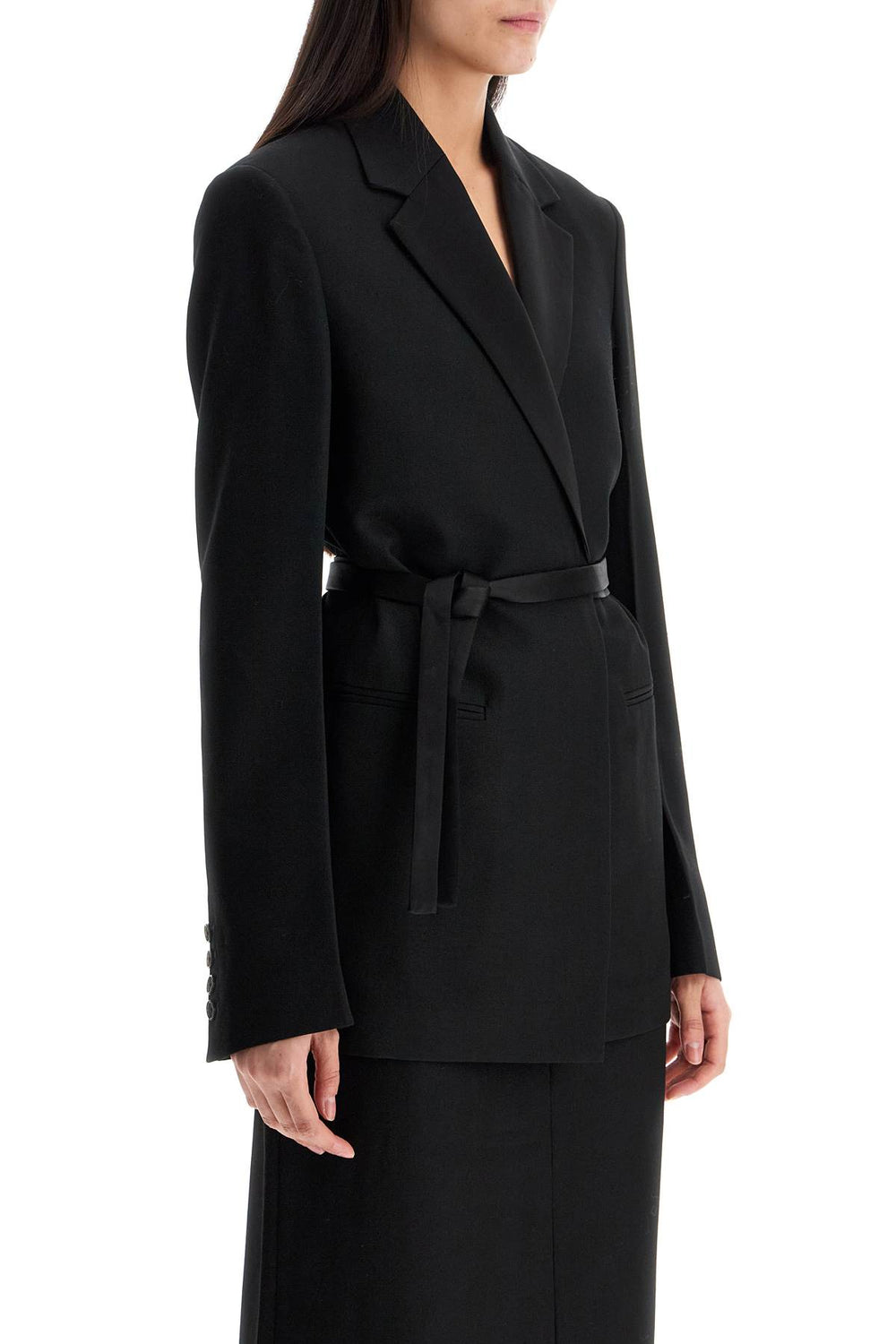 Toteme Single-breasted Blazer With Belt Black Loose Fit