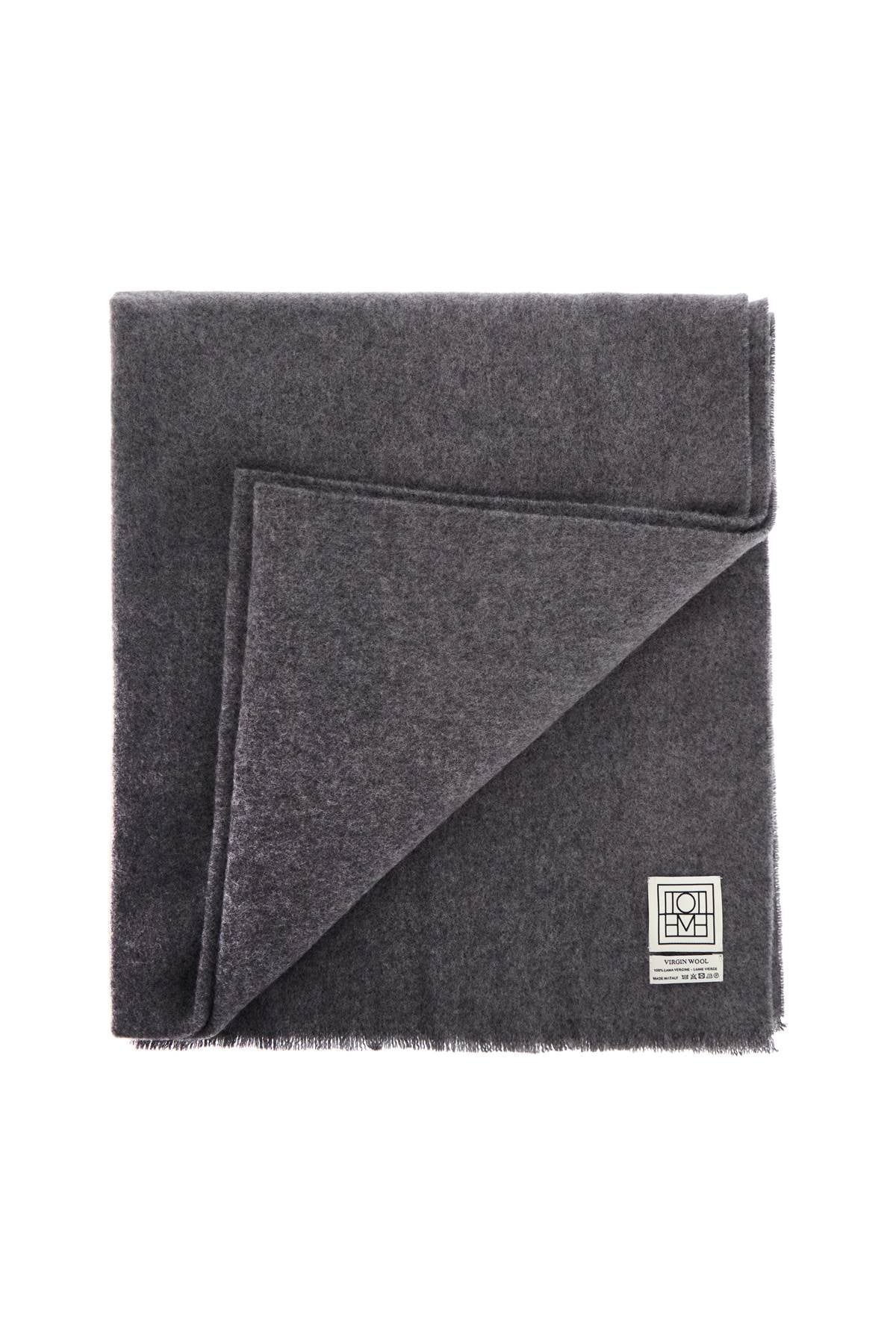 Toteme Classic Wide Scarf In Melange Grey Wool