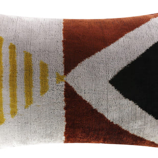 Handmade Silk Velvet Geometric Throw Pillow - 16x24, Black, Gold, And Rust Brown Modern Design With Down Feather Insert