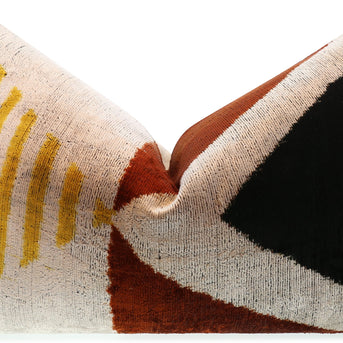 Handmade Silk Velvet Geometric Throw Pillow - 16x24, Black, Gold, And Rust Brown Modern Design With Down Feather Insert