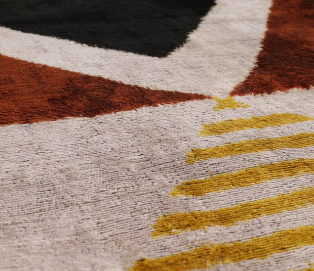 Handmade Silk Velvet Geometric Throw Pillow - 16x24, Black, Gold, And Rust Brown Modern Design With Down Feather Insert