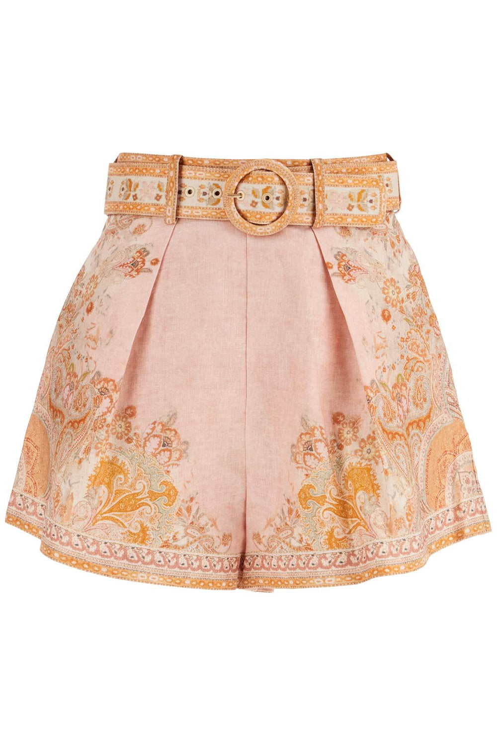 Zimmermann High-waisted Floral Cream Linen Shorts