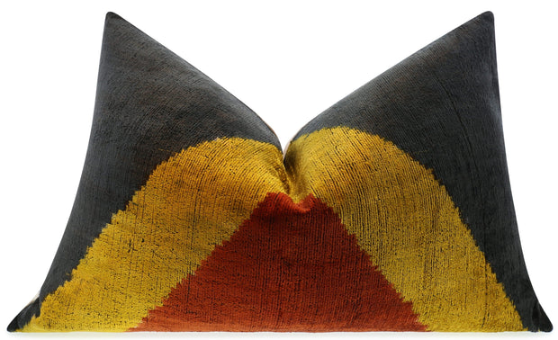 Handmade Silk Velvet Throw Pillow - 16x24, Black, Gold, And Brown Luxury Geometric Design With Down Feather Insert