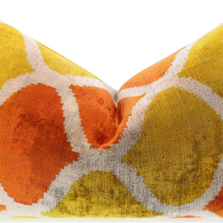 Handmade Fall Silk Velvet Throw Pillow - 16x24, Orange And Yellow Geometric Design With Down Feather Insert