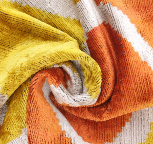 Handmade Fall Silk Velvet Throw Pillow - 16x24, Orange And Yellow Geometric Design With Down Feather Insert