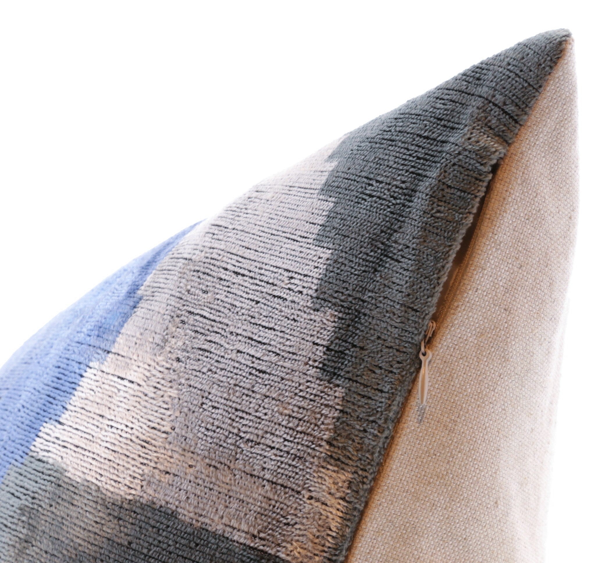 Handmade Silk Velvet Abstract Throw Pillow - 20x20, Modern Blue, Black, And Gray Design With Down Feather Insert