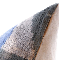 Handmade Silk Velvet Abstract Throw Pillow - 20x20, Modern Blue, Black, And Gray Design With Down Feather Insert