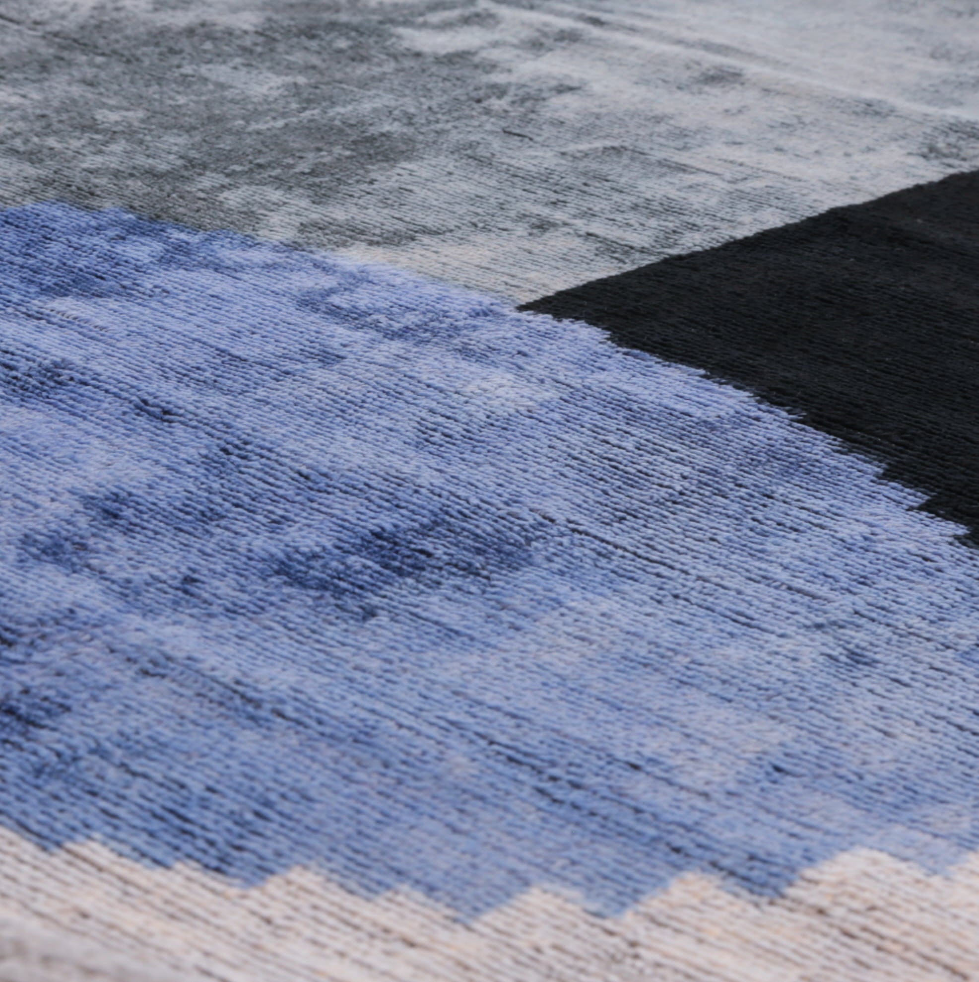 Handmade Silk Velvet Abstract Throw Pillow - 20x20, Modern Blue, Black, And Gray Design With Down Feather Insert