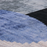 Handmade Silk Velvet Abstract Throw Pillow - 20x20, Modern Blue, Black, And Gray Design With Down Feather Insert