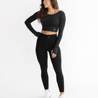 Astoria LIVE LUXE Crossed Sleeve Crop - Black