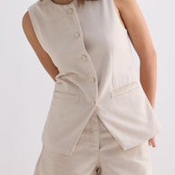 Reistor Cotton Tweed Vest Jacket Set In Cream