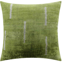 Handmade Silk Velvet Minimalist Throw Pillow - 20x20, Green With White Accent Lines, Down Feather Insert