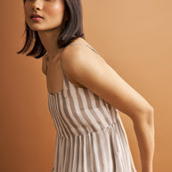 Reistor Strappy Tiered Maxi Dress in Beige Stripes