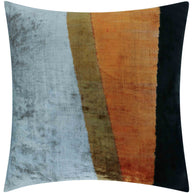 Handmade Silk Velvet Striped Throw Pillow - 20x20, Bold White, Gold, Orange, And Black Design With Down Feather Insert