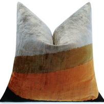 Handmade Silk Velvet Striped Throw Pillow - 20x20, Bold White, Gold, Orange, And Black Design With Down Feather Insert